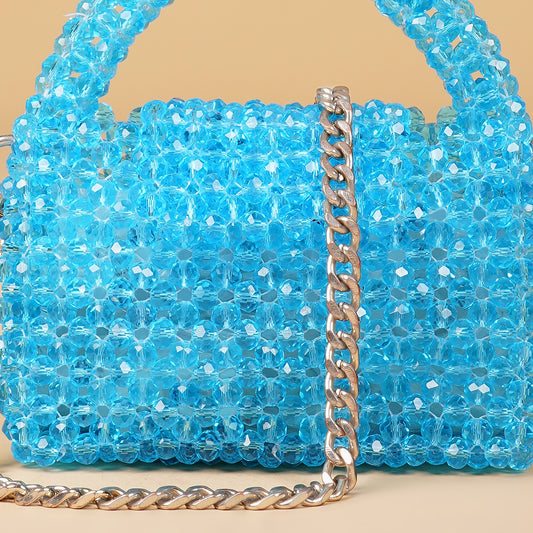 Mini Aqua- Crystal Beaded Bag