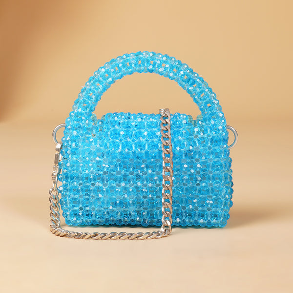 Mini Aqua- Crystal Beaded Bag
