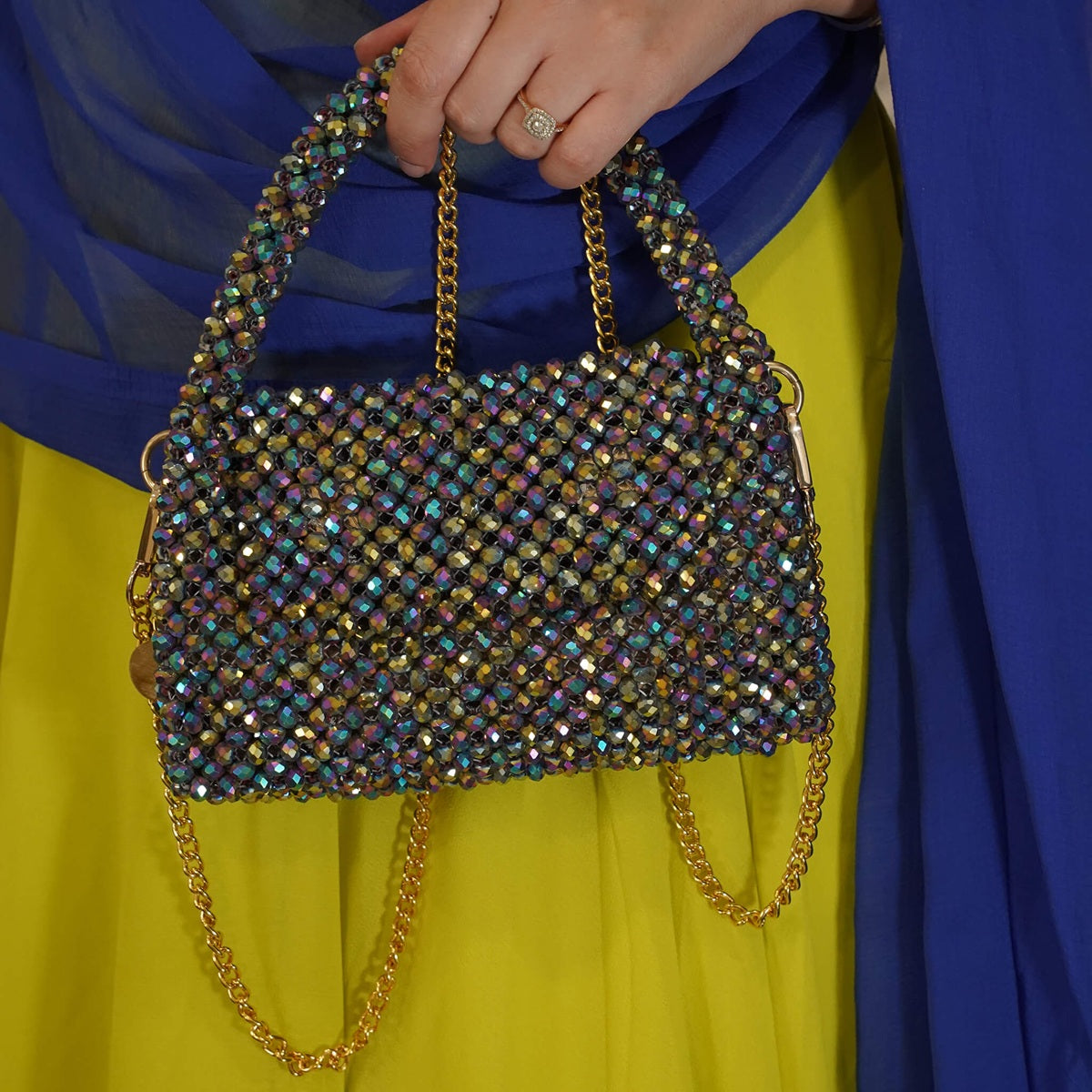 Laila- Multicolour Chrome crystal Bag