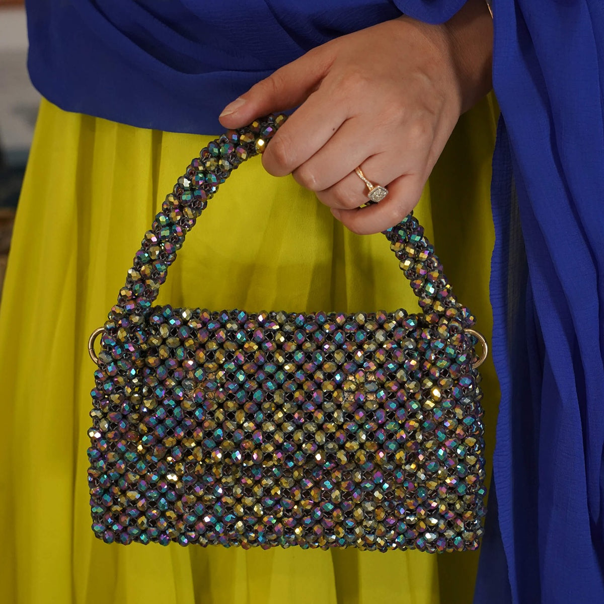 Laila- Multicolour Chrome crystal Bag