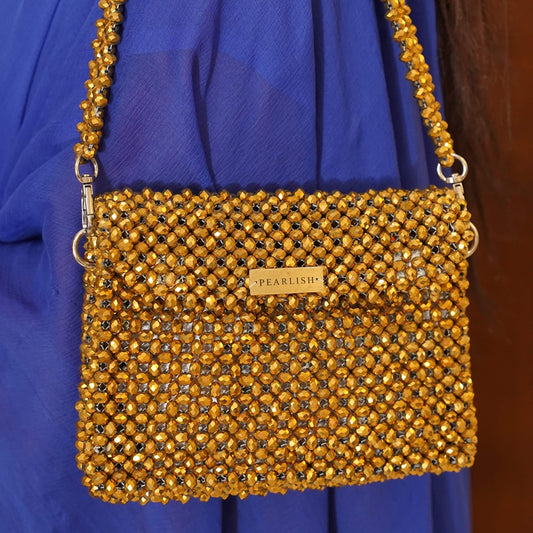 Gold Metallic- Batua style crystal bag