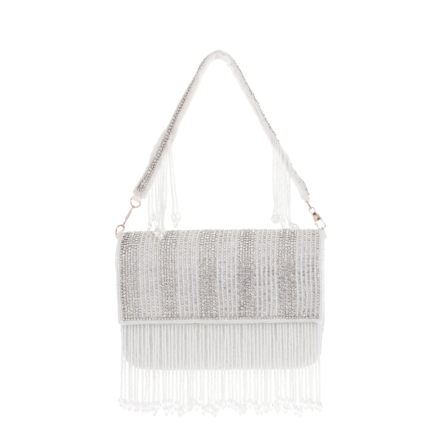 Auric Fringe Clutch- Silver