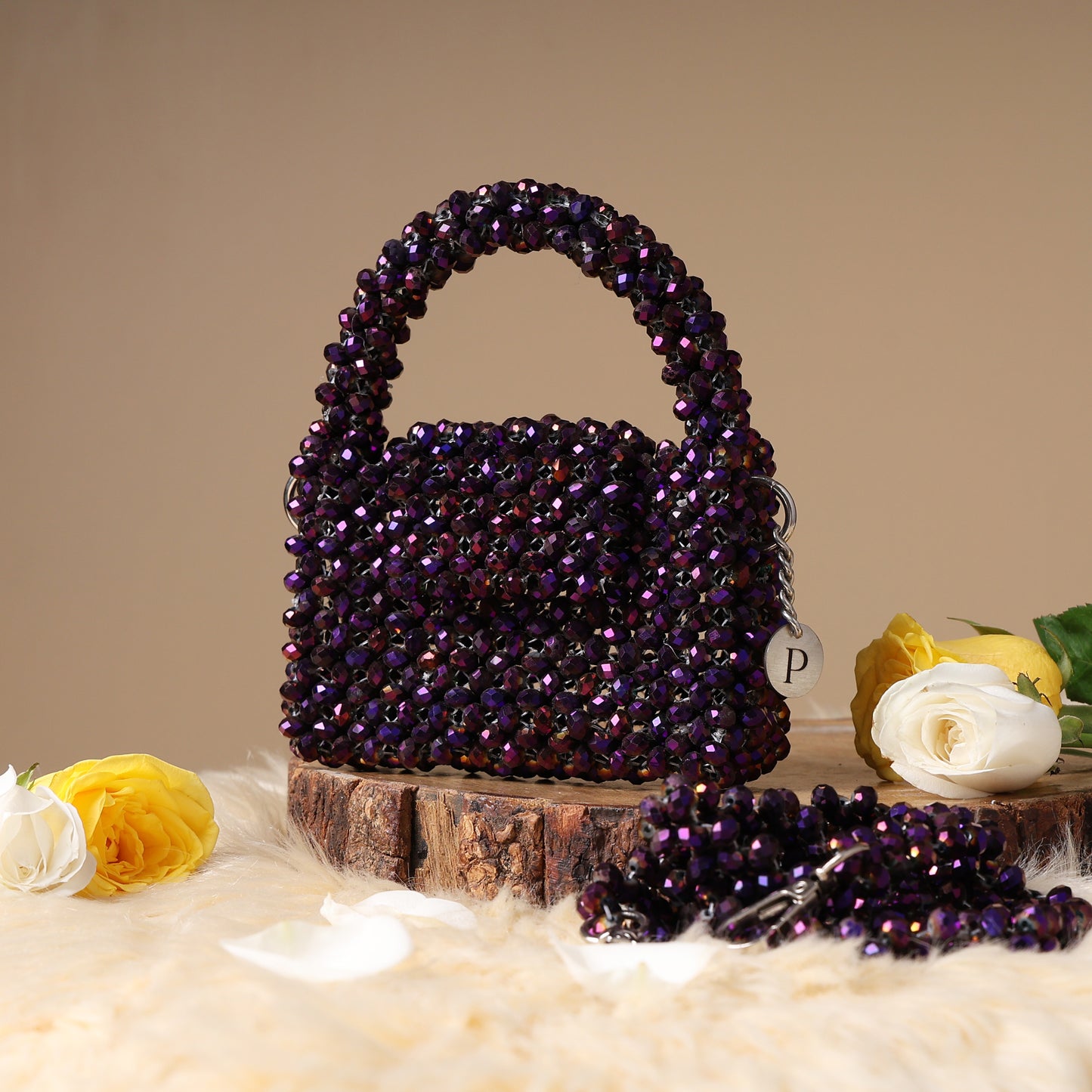 Mini Plum- Crystal Beaded Bag