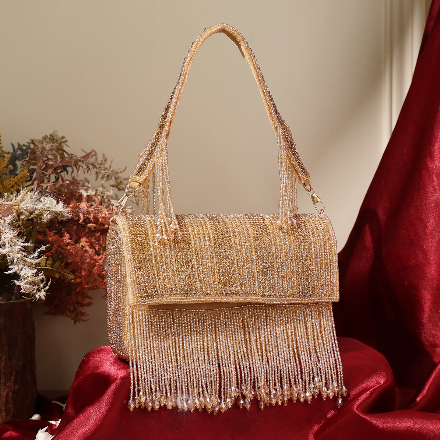 Auric Fringe Bag- Champagne