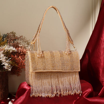 Auric Fringe Bag- Champagne