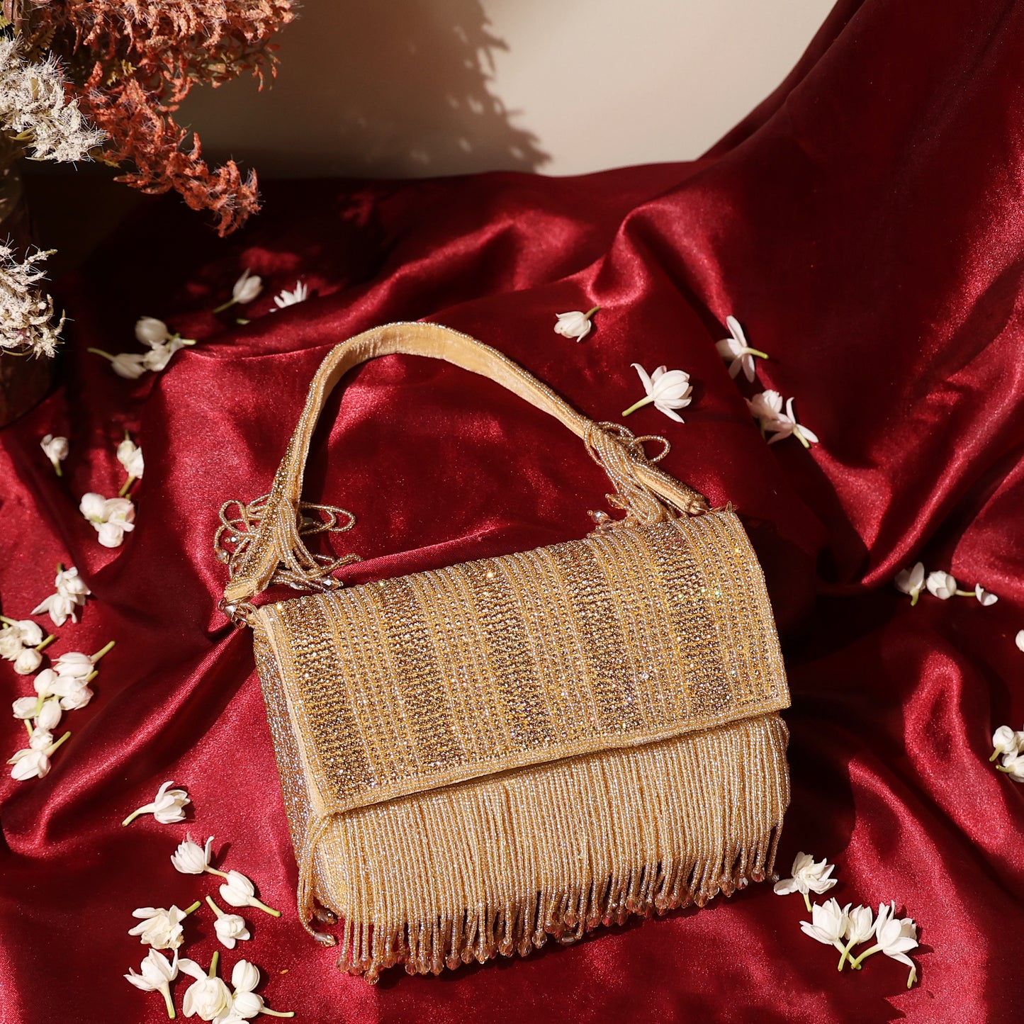 Auric Fringe Bag- Champagne