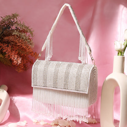 Auric Fringe Clutch- Silver