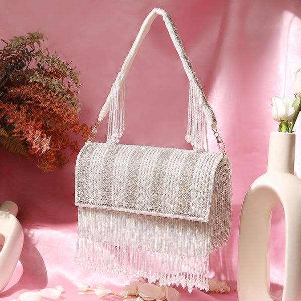 Auric Fringe Clutch- Silver