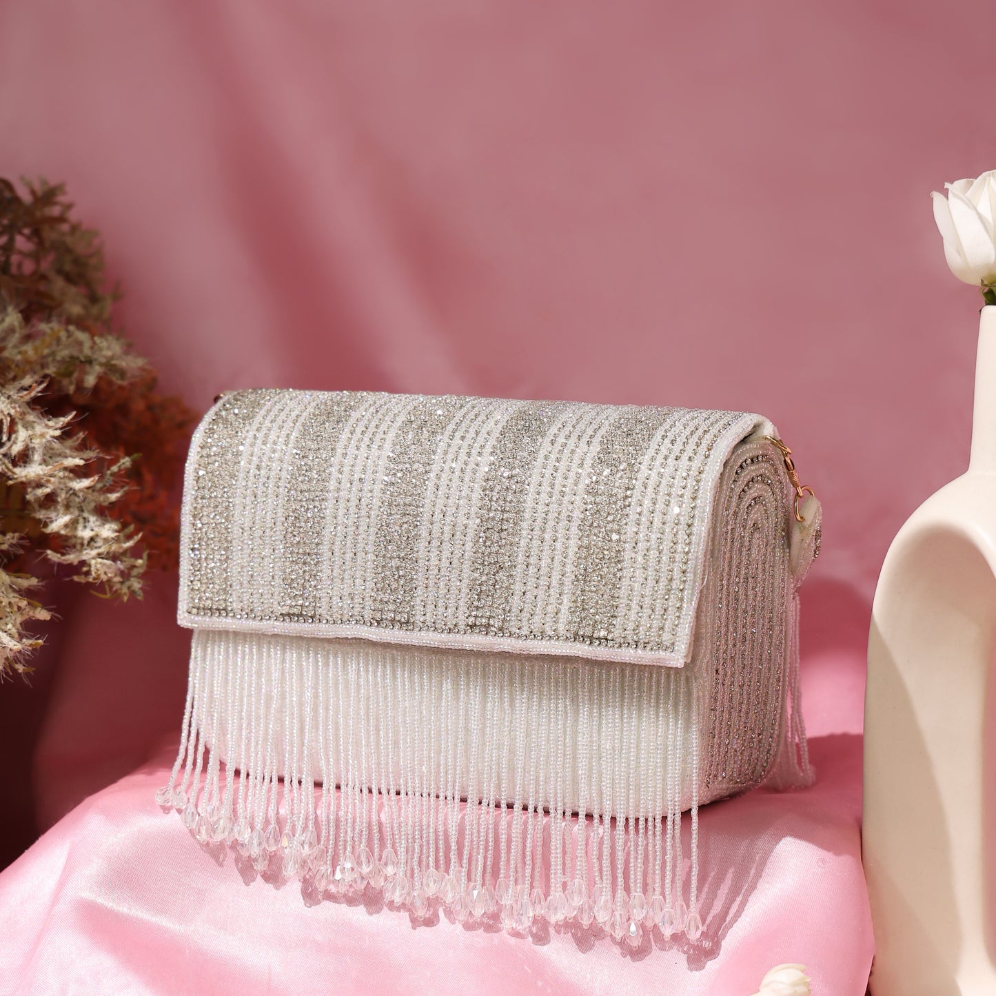 Auric Fringe Clutch- Silver
