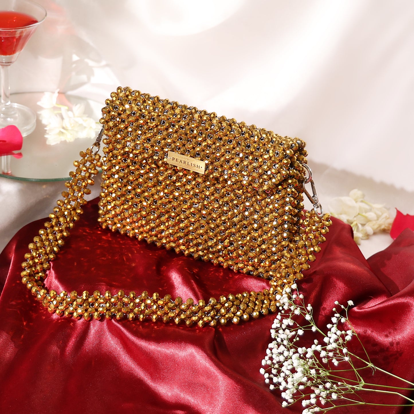 Gold Metallic- Batua style crystal bag