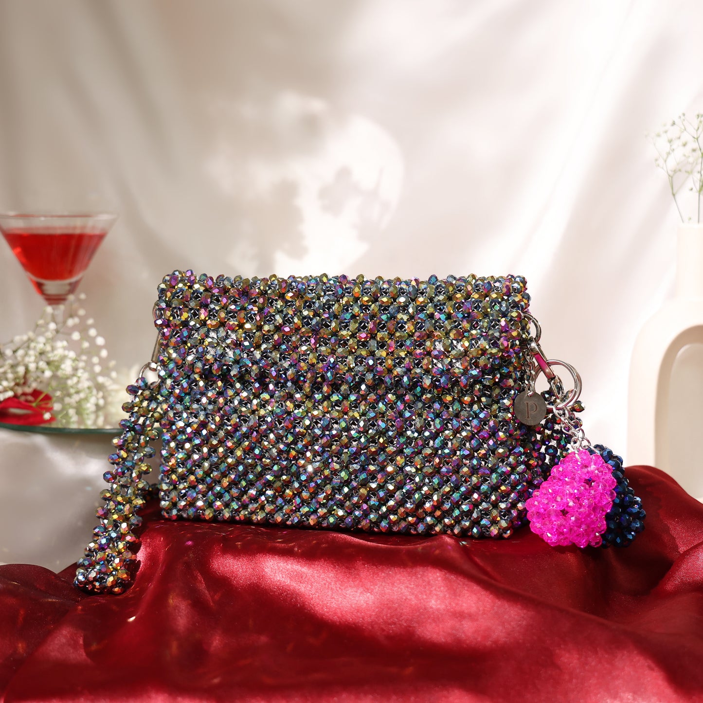 Multicolour- Batua style crystal bag
