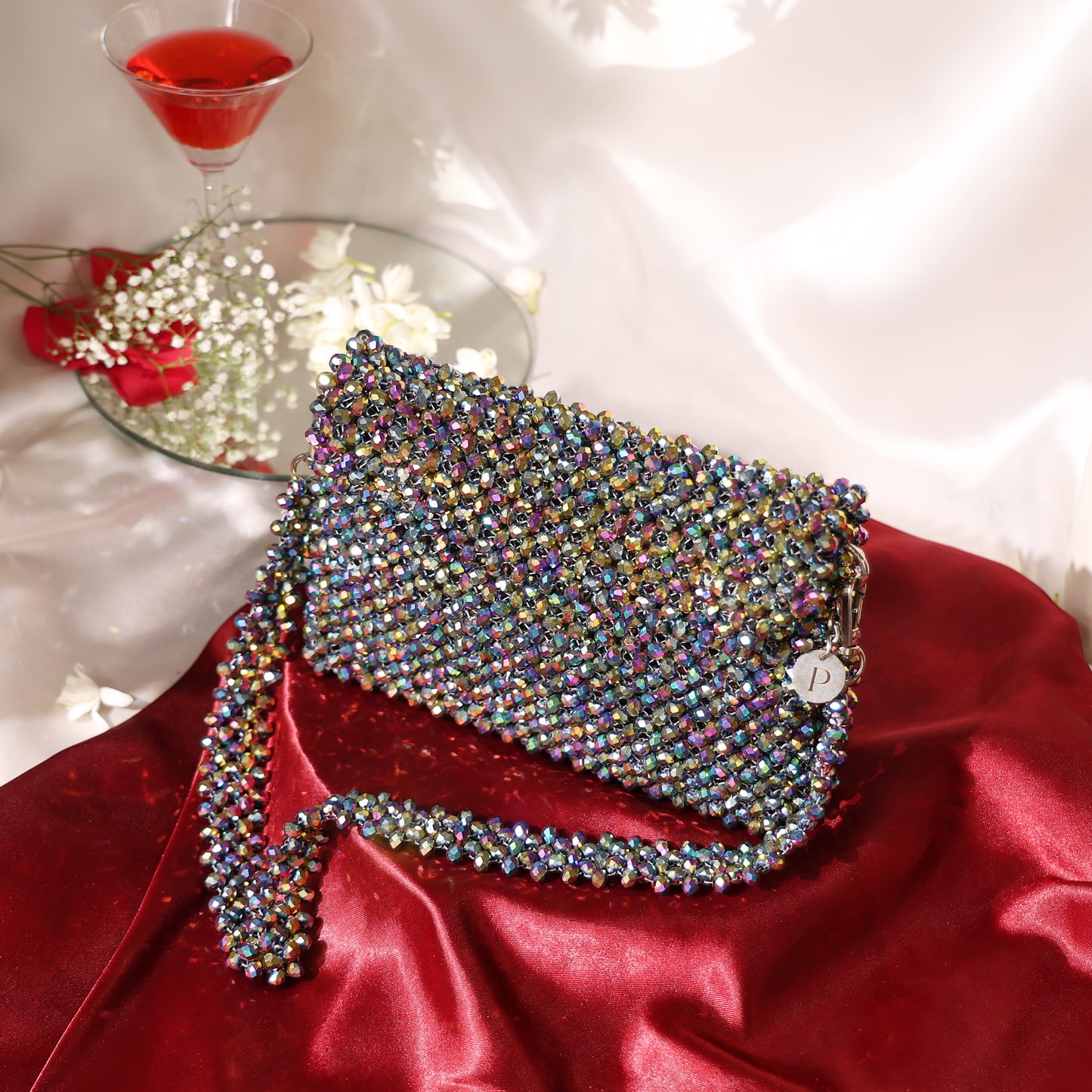 Multicolour- Batua style crystal bag